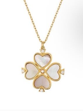 NWT Kate Spade Gold Tone Mother-of-Pearl Heart Clover Pendant Necklace
